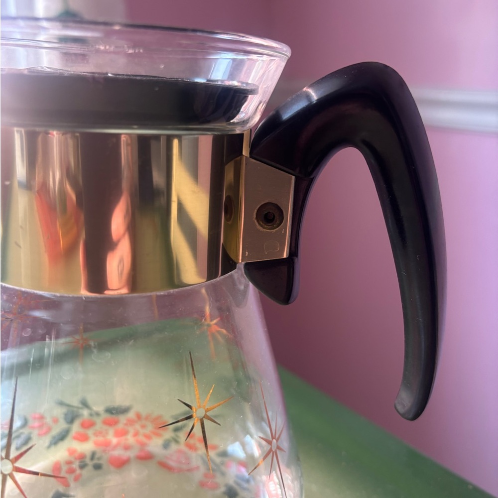 Vintage Midcentury Pyrex Carafe Gold Atomic Starbursts W/Lid 6-cup - Picture 3 of 4